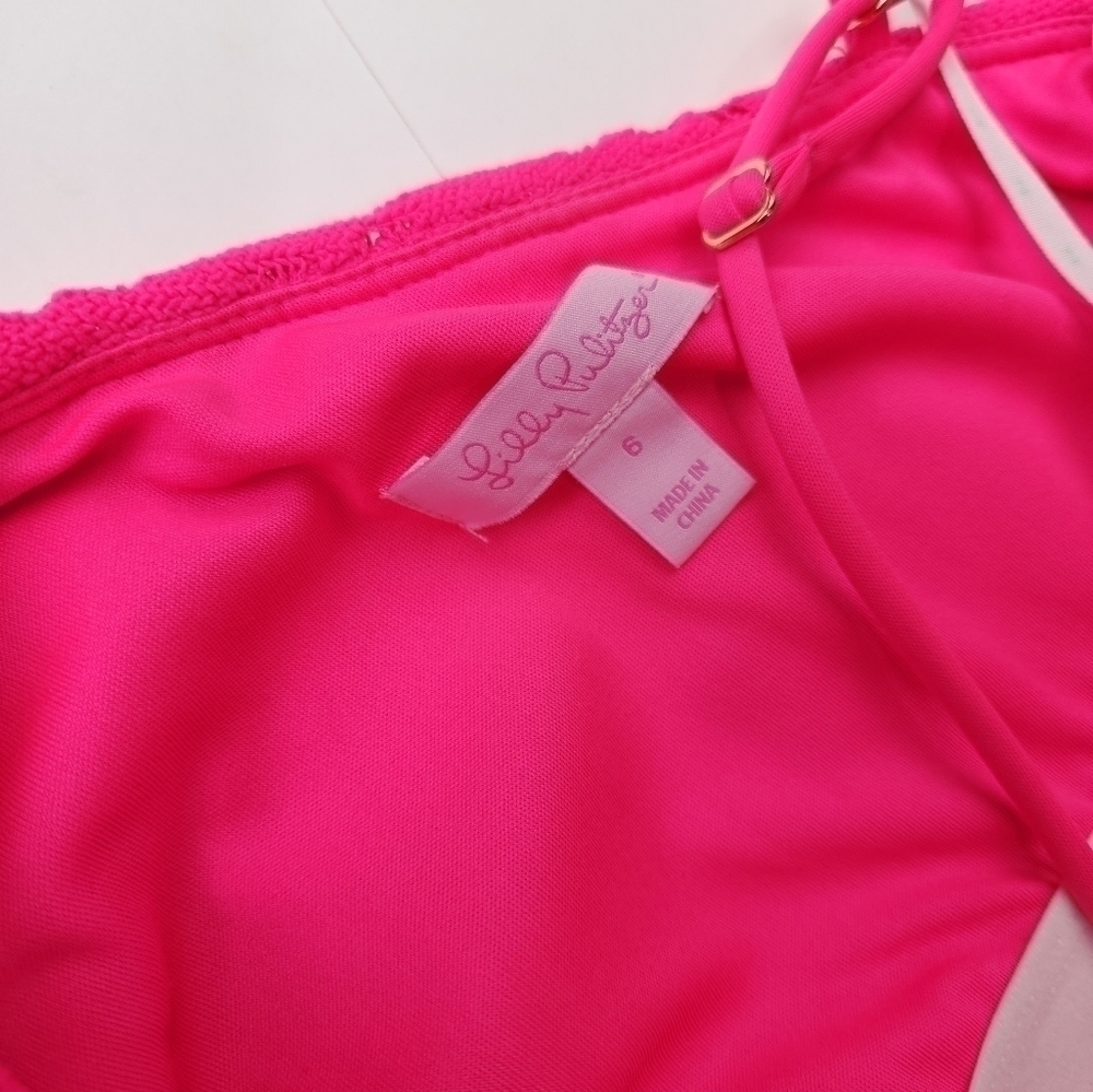 Like New Lilly Pulitzer Pink Eyelet One Shoulder Dress Sz 6 Barbiecore - Picture 7 of 11